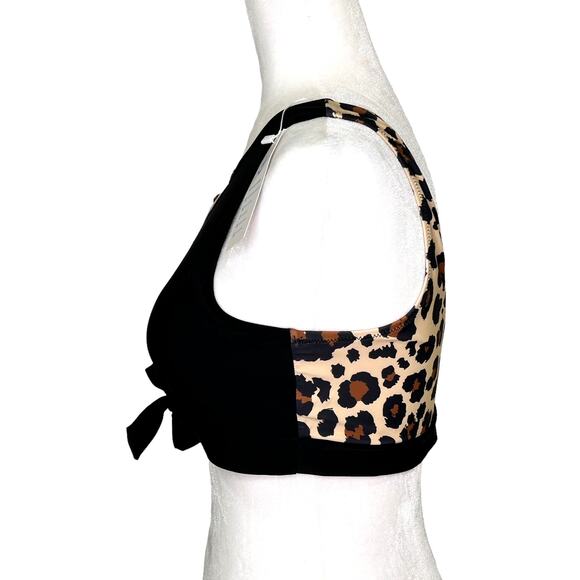 Beachsissi Black Tan Leopard Print Front Knot Bathing Suit Tank Top - Picture 2 of 6